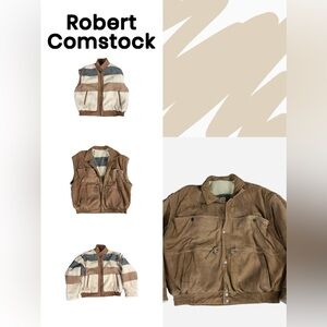 Vintage Robert Comstock Size 44 Leather And Wool Reversible Coat Vest 3 In 1.
